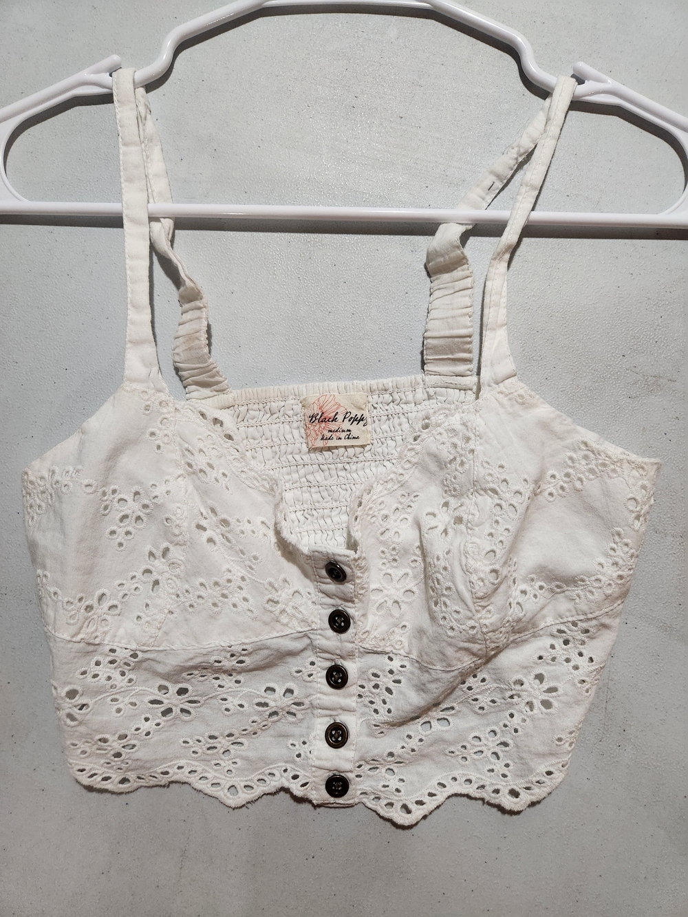 Black Poppy-White Eyelet Lace Crop Top-Size Medium (Jnrs) [Adult-Smll] - PacSun